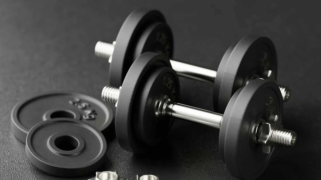Mann tippt auf Smartphone zwischen Sätzen auf einer Gym-Bank, Handtuch und Flasche daneben
