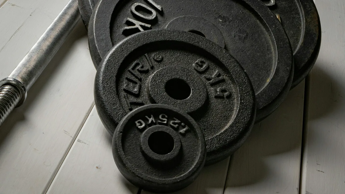 Mann geht im Gym zwischen Squat Rack und Kabelzug, Seitenansicht