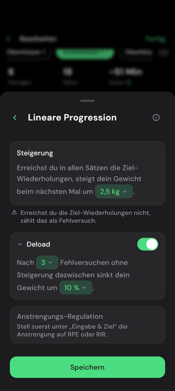 Einstellungen der linearen Gewichtssteigerung