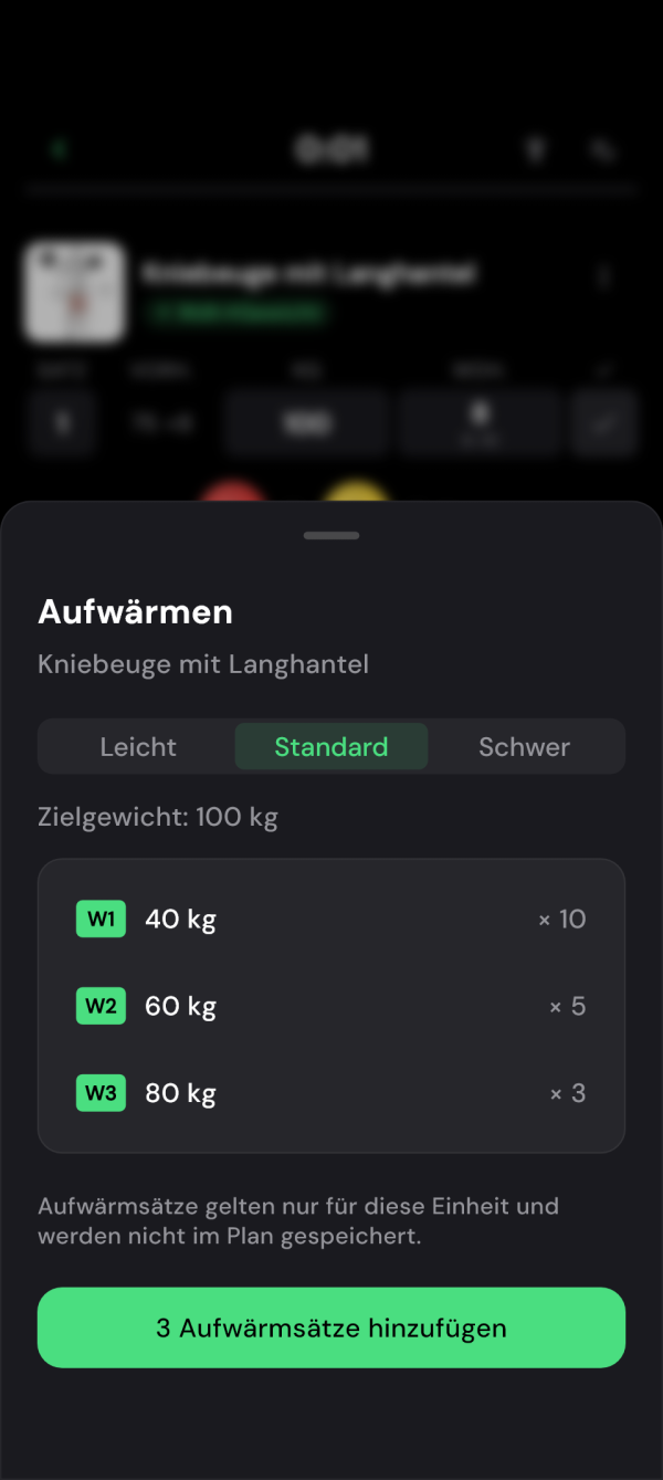 Drei vorgeschlagene Aufwärmsätze zur Kniebeuge