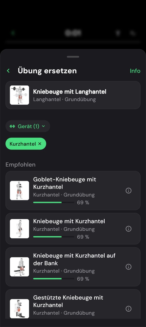 Ersatzvorschläge mit Kurzhantelfilter
