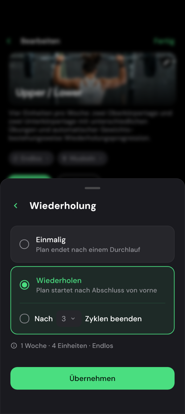 Fortlaufende Wiederholung des Trainingsplans