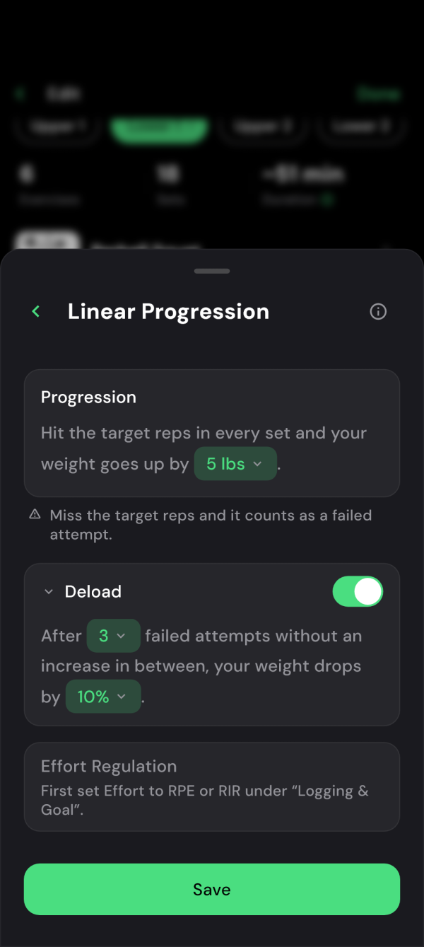 Linear weight progression settings