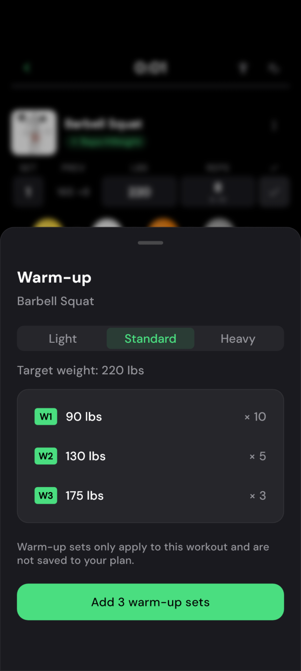 Three suggested squat warm-up sets