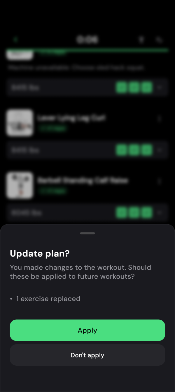 Dialog for applying the change to the plan