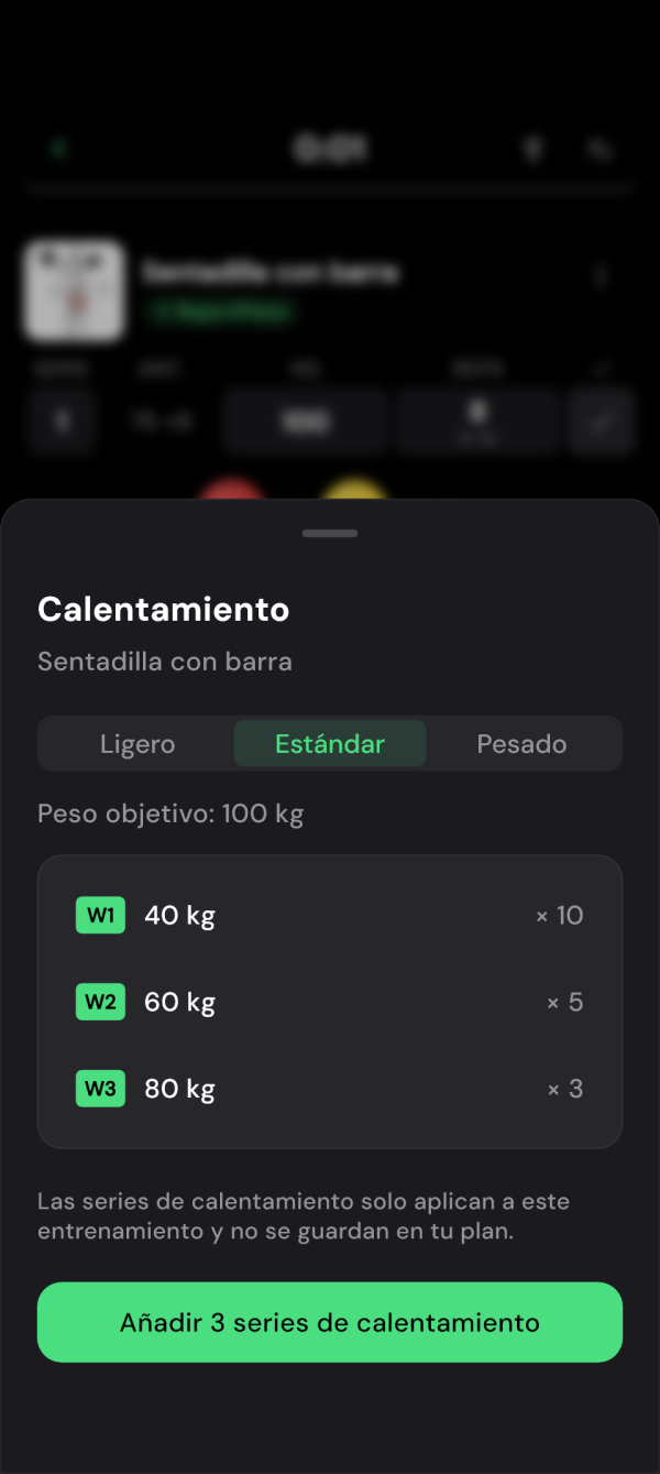 Tres series de calentamiento sugeridas para sentadilla