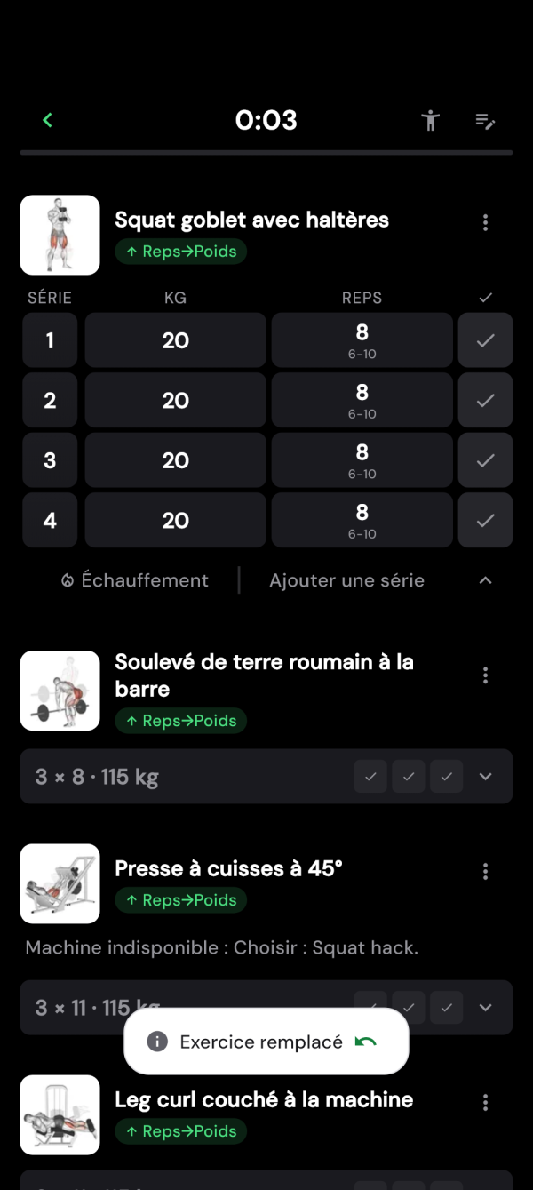 Exercice de remplacement avec poids vérifiés