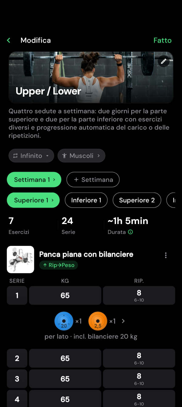Editor del programma con giorni per parte superiore e inferiore