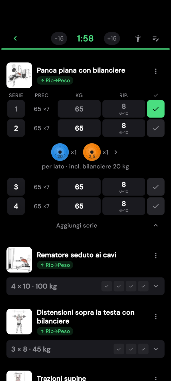 Panca piana con valori precedenti e una serie completata