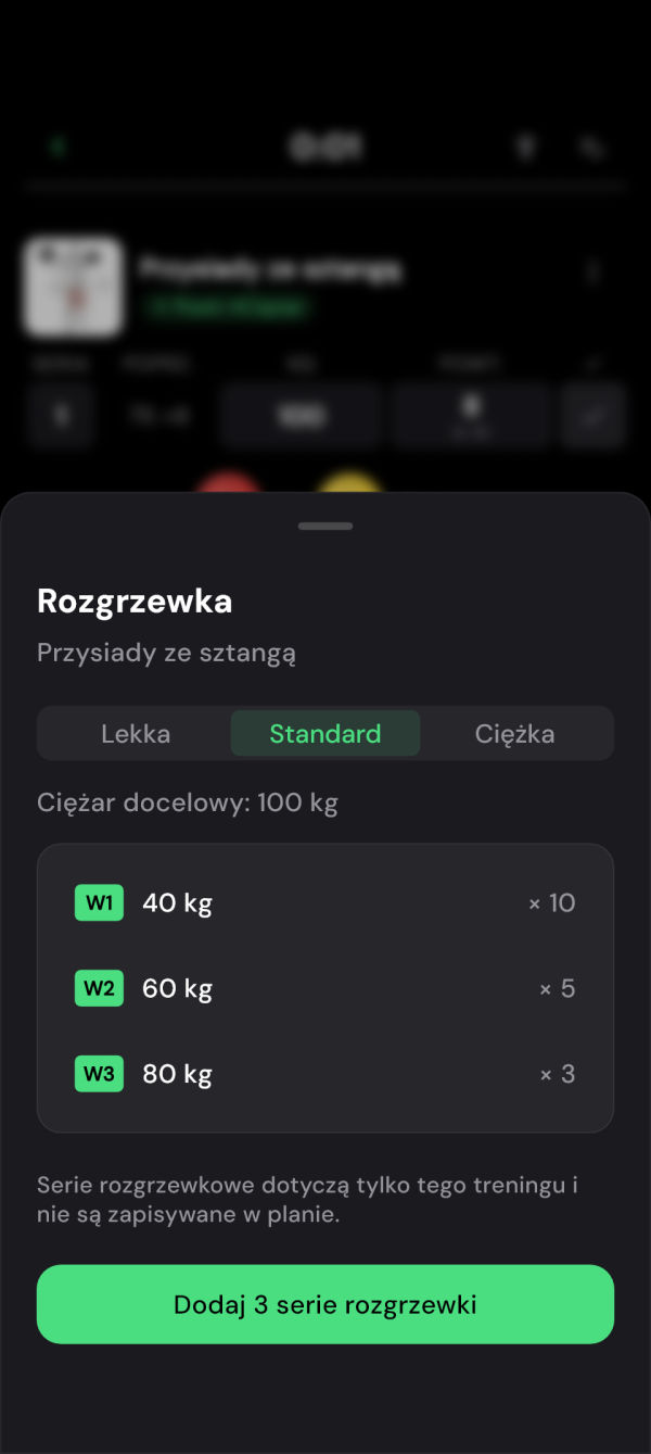 Trzy proponowane serie rozgrzewkowe przysiadu