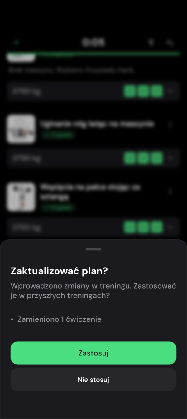 Okno przeniesienia zmiany do planu