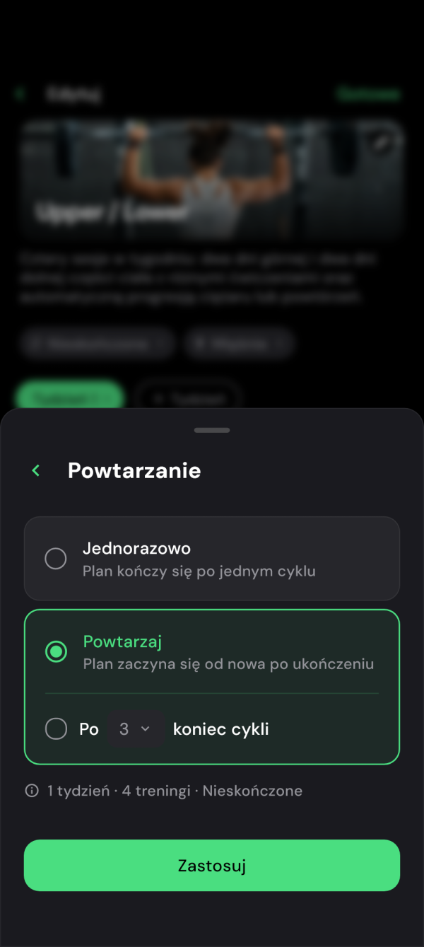 Ciągłe powtarzanie planu treningowego