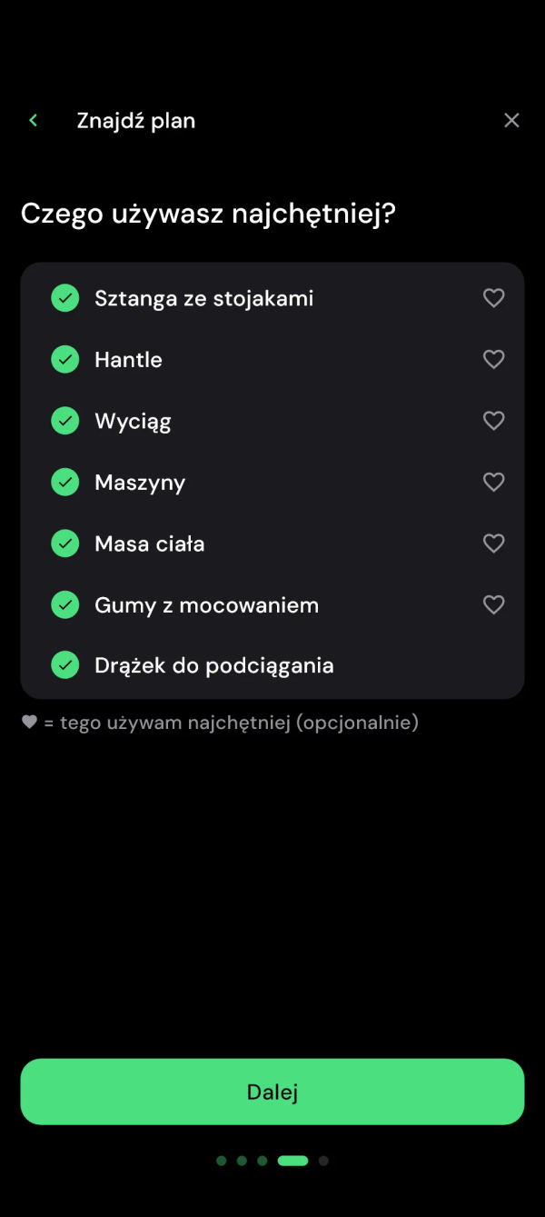 Znajdź plan: zaznacz sprzęt i oznacz ulubiony serduszkiem