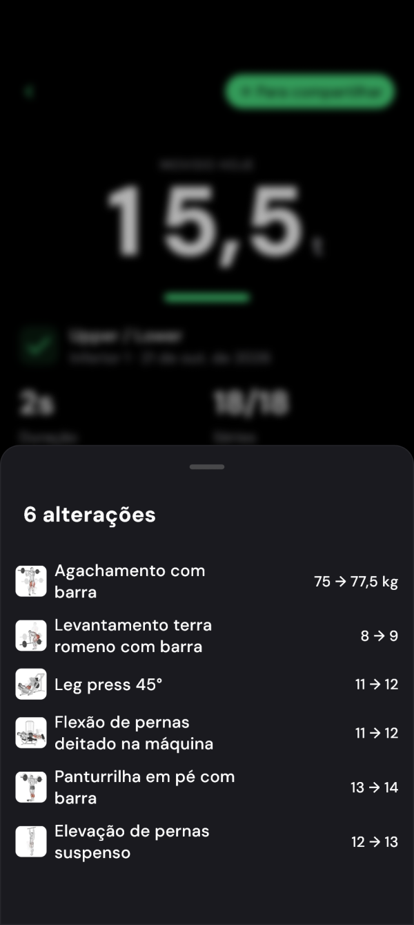 Peso do agachamento de 75 para 77,5 kg