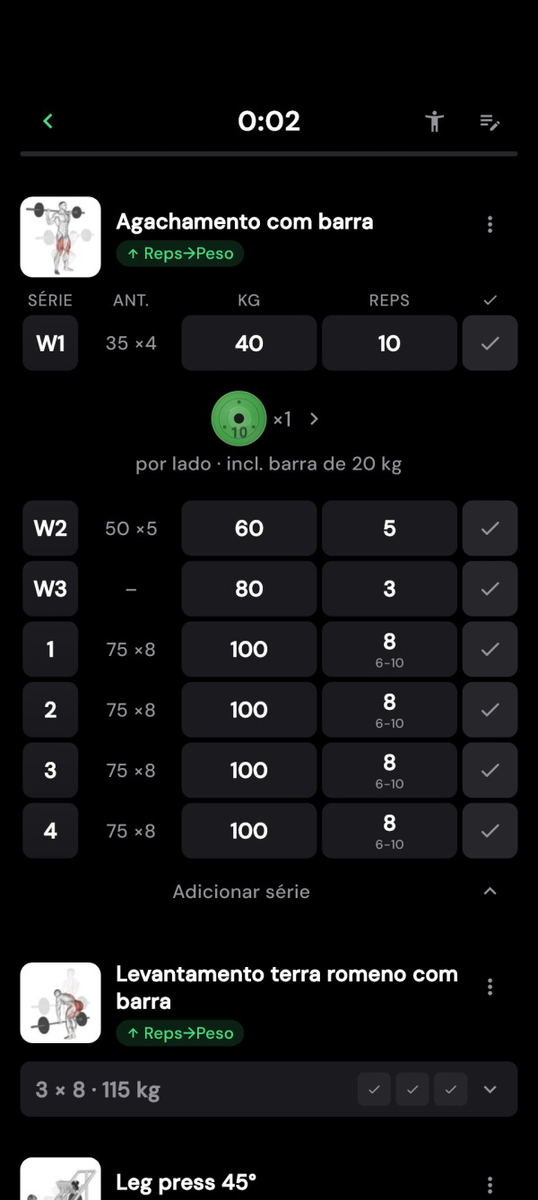 Aquecimento antes das séries de trabalho