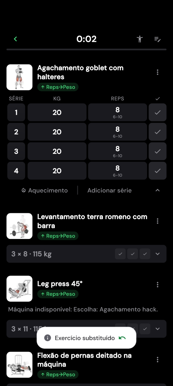 Exercício substituto com pesos conferidos