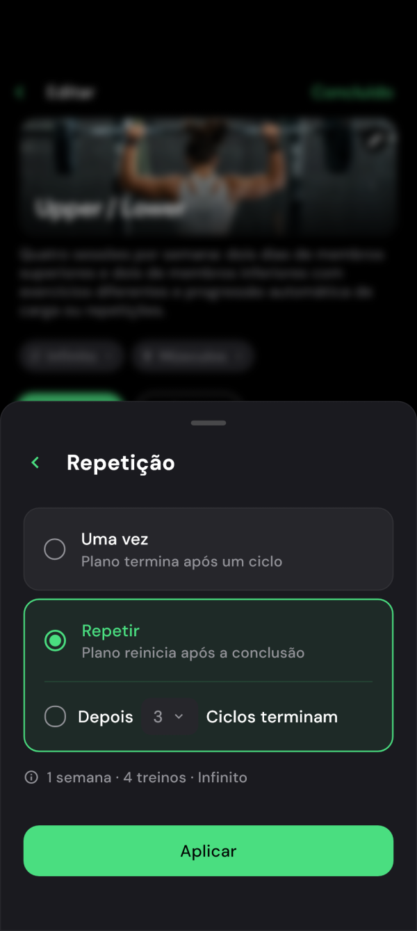 Repetição contínua do plano de treino