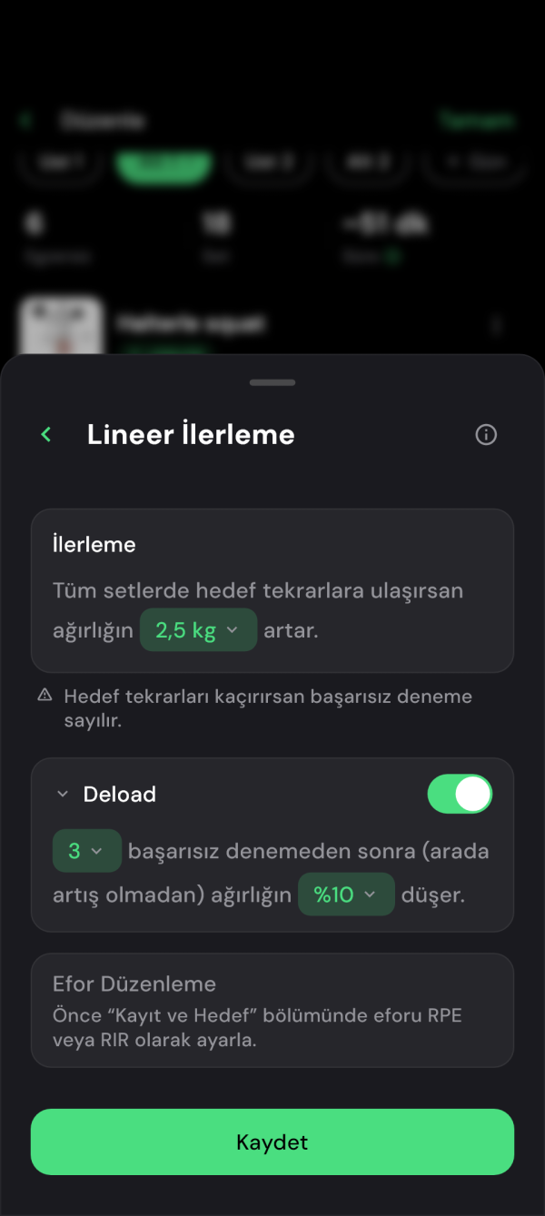 Doğrusal ağırlık artışı ayarları
