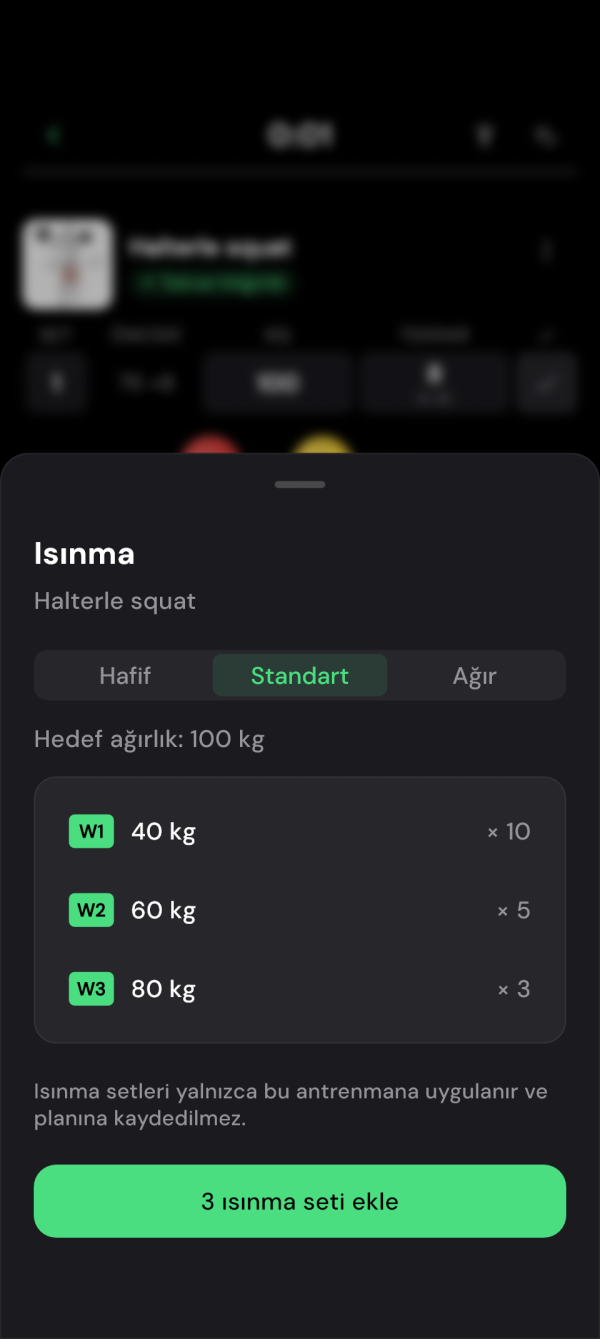 Squat için önerilen üç ısınma seti