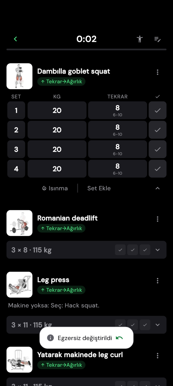 Ağırlıkları kontrol edilmiş alternatif egzersiz